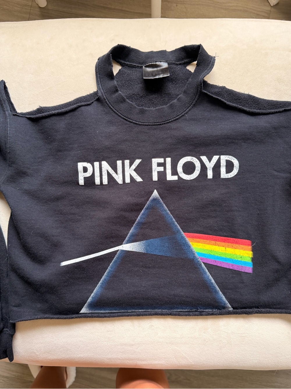 Pink Floyd Black Kids Cropped Sweatshirt with Rainbow Prism